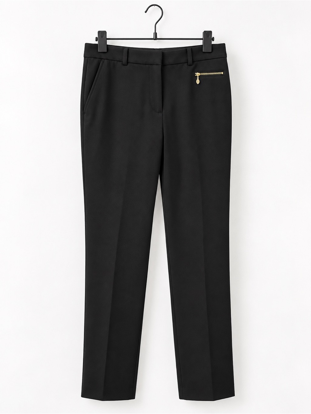 Anne Klein Black Straight-Leg Dress Pants Size 12 Gold Zip Pockets